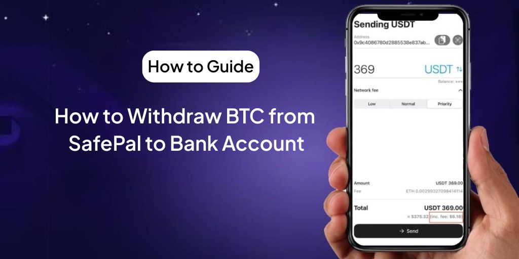 SafePal app showing Bitcoin transfer to bank account step by step
